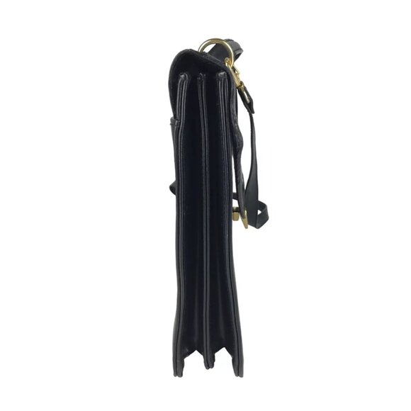 Moda Italiana Unisex Black Leather Inner Dividers Detachable Strap Shoulder Bag - Picture 5 of 10